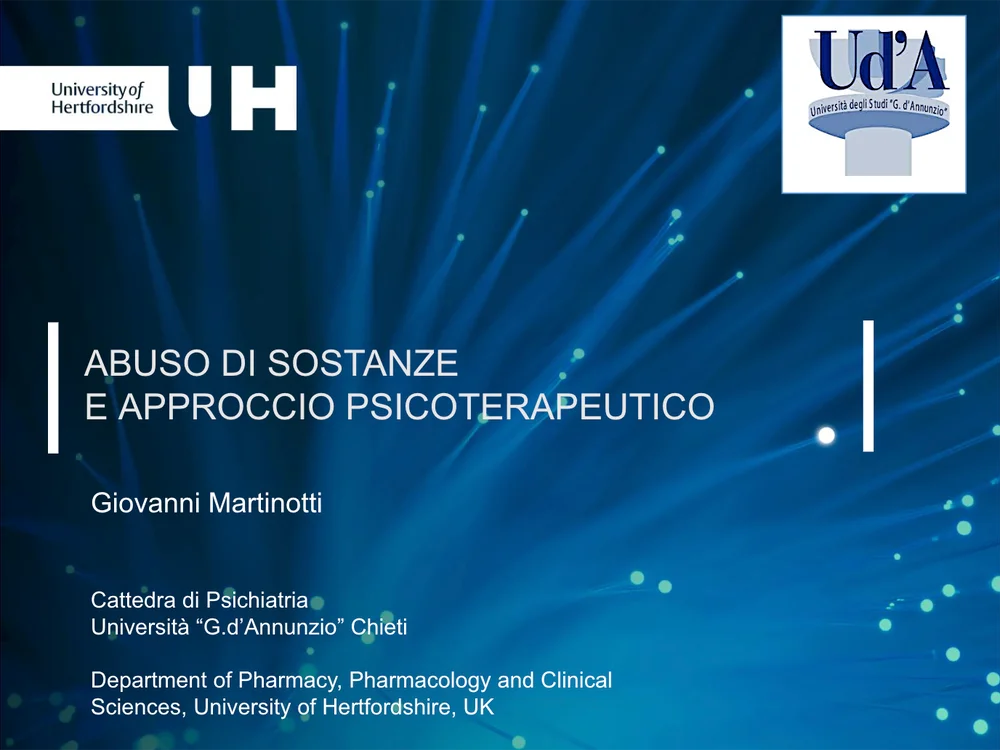 Slide della relazione del Prof. Giovanni Martinotti sull'abuso di sostanze e l'approccio psicoterapeutico