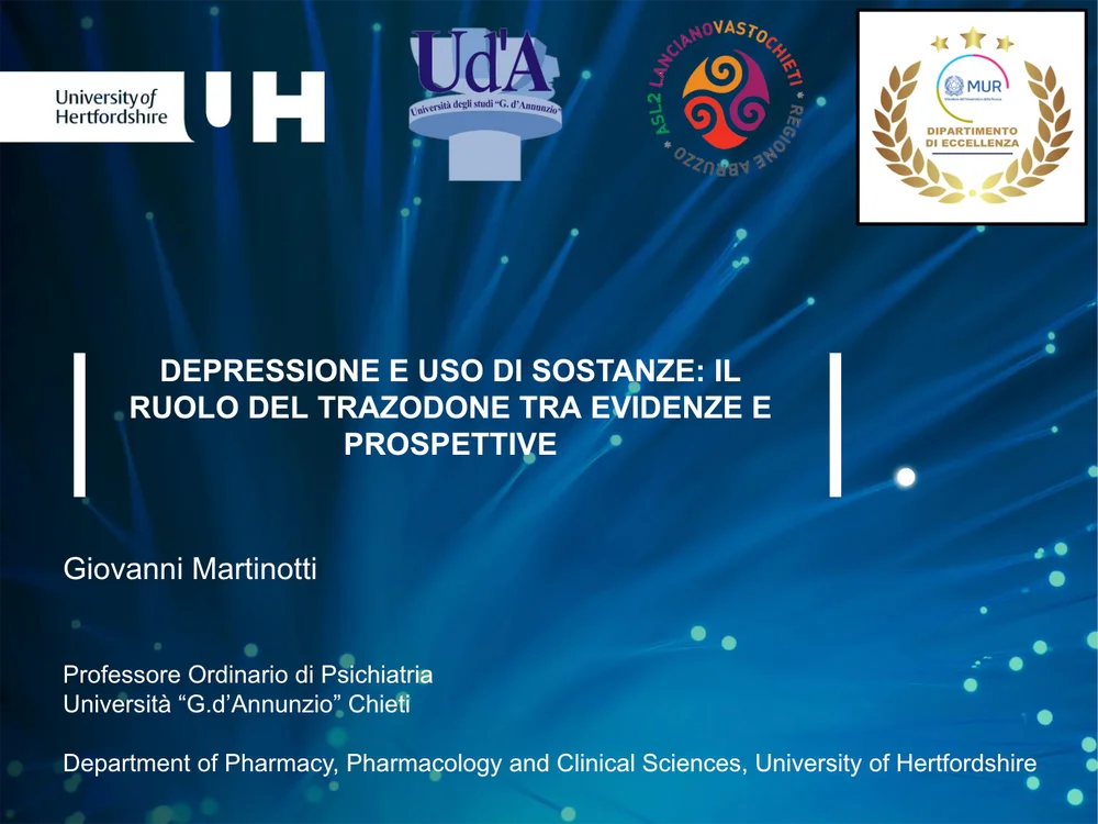 Slide della relazione del Prof. Giovanni Martinotti sul ruolo del trazodone nella depressione associata all'uso di sostanze