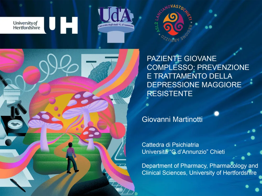 Slide della relazione del Prof. Giovanni Martinotti sul paziente giovane complesso: prevenzione e trattamento della depressione maggiore resistente