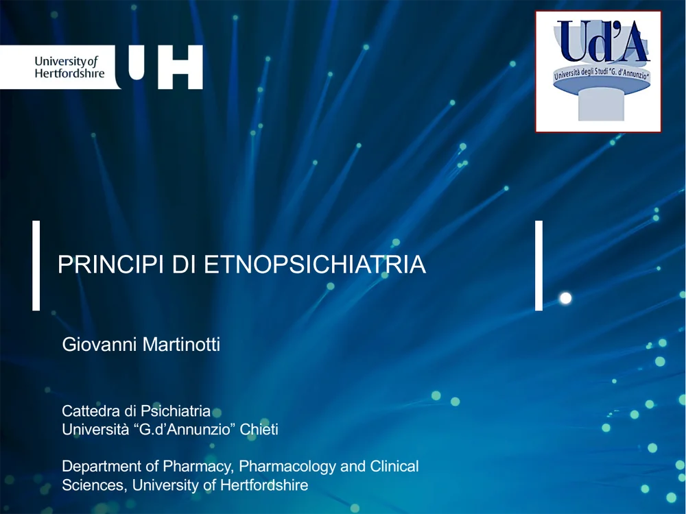 Slide della relazione del Prof. Giovanni Martinotti sui principi di etnopsichiatria