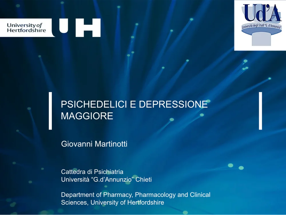 Slide della relazione del Prof. Giovanni Martinotti su psichedelici e depressione maggiore