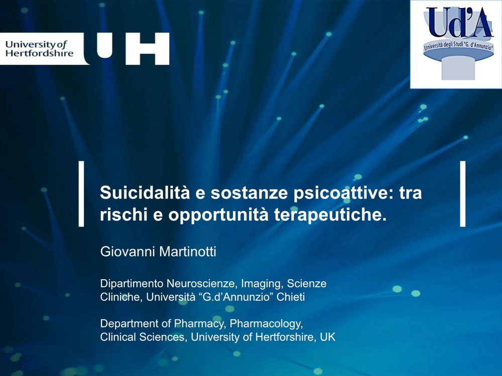 Slide della relazione del Prof. Giovanni Martinotti su suicidalità e sostanze psicoattive: tra rischi e opportunità terapeutiche